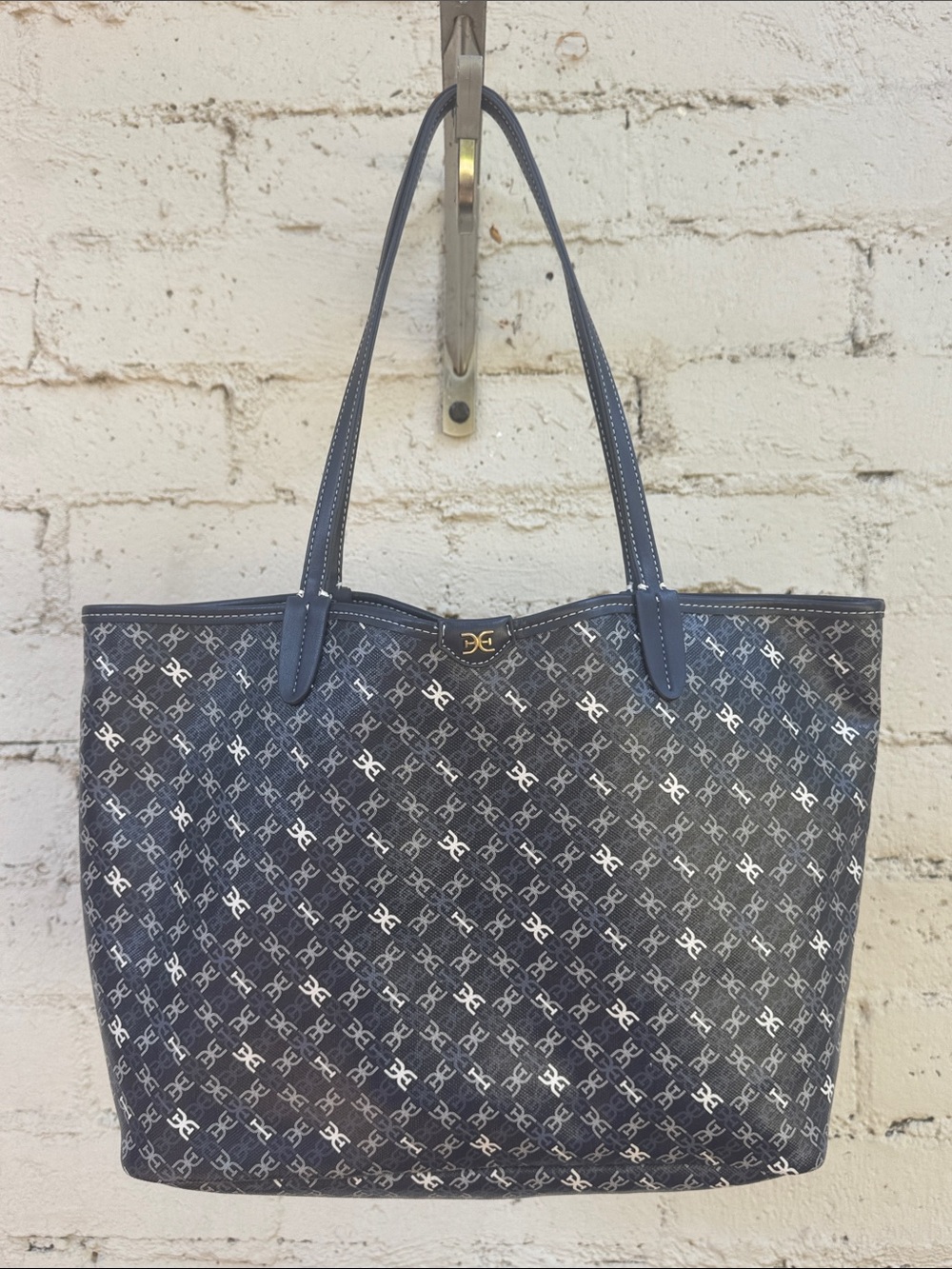 Sam Edelman Medium Harper Monogram Shopper Tote Navy - Picture 5 of 14